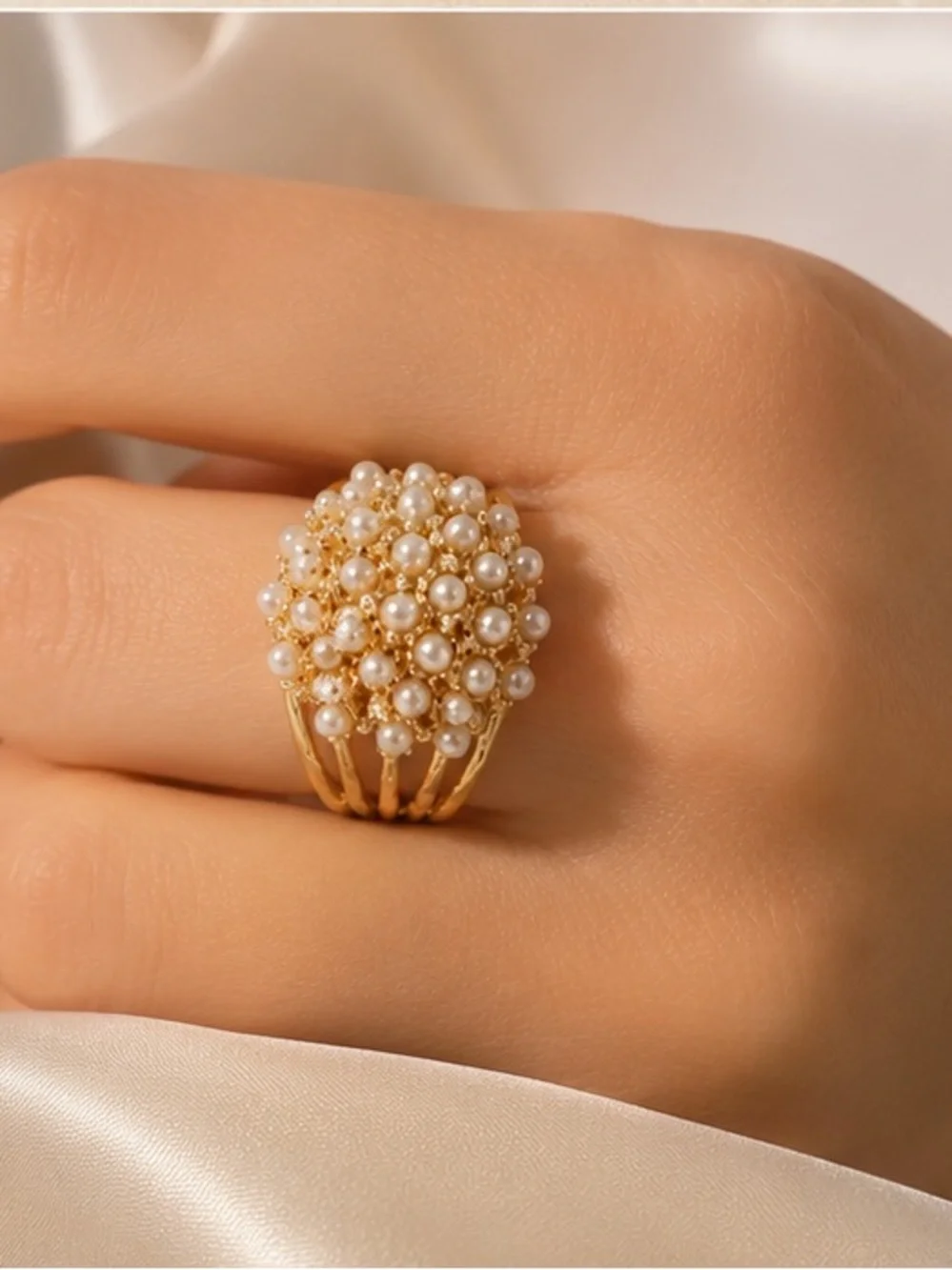 Gold Pearl Cluster Dome Ring